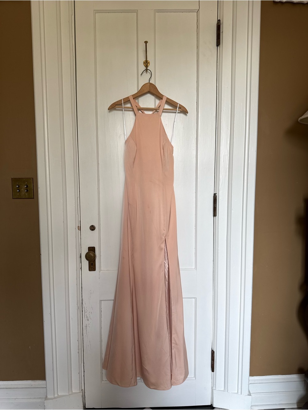 Elegant Blush Halter Evening Gown